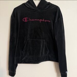 Champion Velour Hoodie Black Pull Over Sweatshirt Women’s